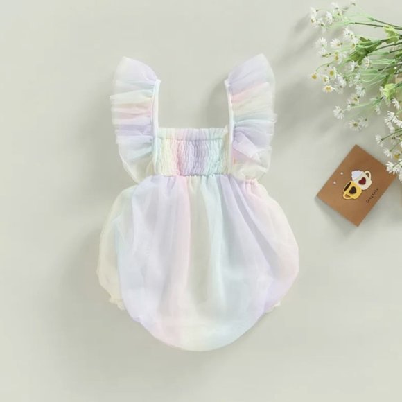Pastel Rainbow Tulle Romper Clothes Outfit First Birthday Clothes Care Bears - Picture 7 of 12